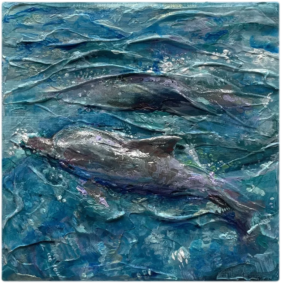 海の油彩〈イルカの親子〉